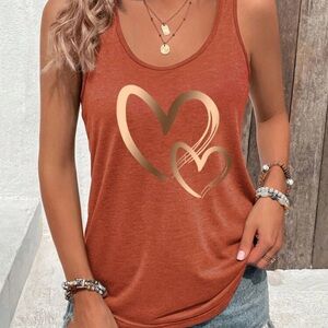SHEIN Heart Graphic Women's Tank Top - Rust and gold Size Small NWT